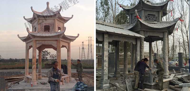 中式大理石涼亭安裝，石雕景觀亭子工廠，中式?jīng)鐾S家