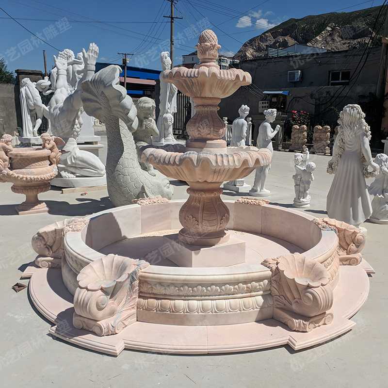 晚霞紅石雕噴泉，景觀石雕噴泉