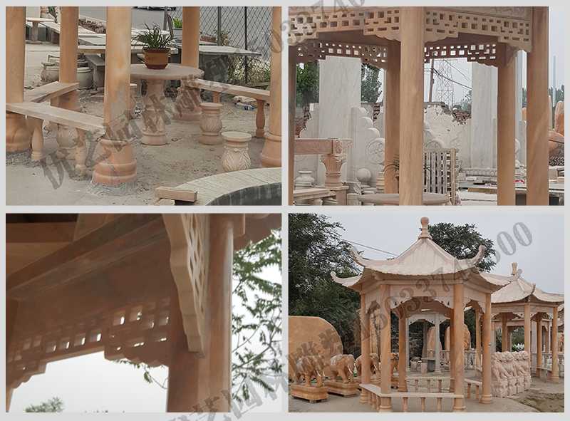 中式大理石涼亭，石雕六角亭子細(xì)節(jié)圖，定制中式景觀涼亭