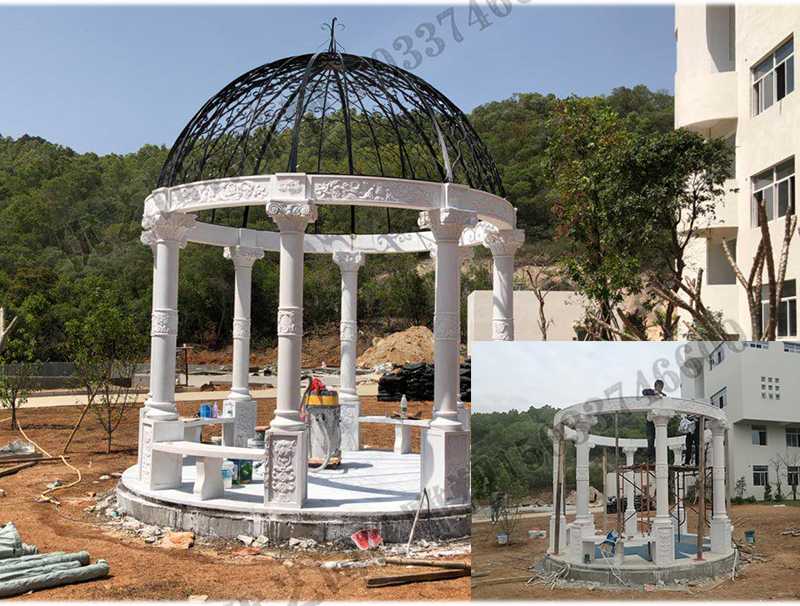 石雕涼亭案例，景觀涼亭怎樣安裝，石雕涼亭定制工廠